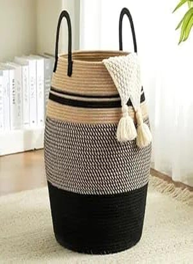 Gleckn 65L Extra Large Woven Laundry Hamper Basket With Heavy Duty Cotton Rope Handles For Clothes And Toys In Bedroom, Nursery Room, Bathroom (13" X 15", Beige) - Image 1